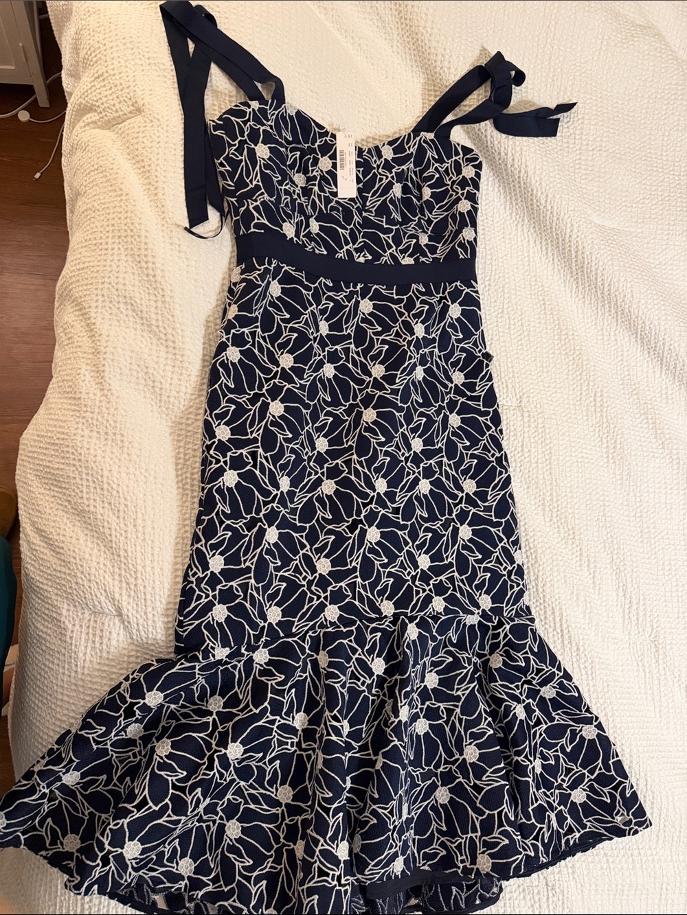 Navy Floral Tie-Shoulder Midi Dress